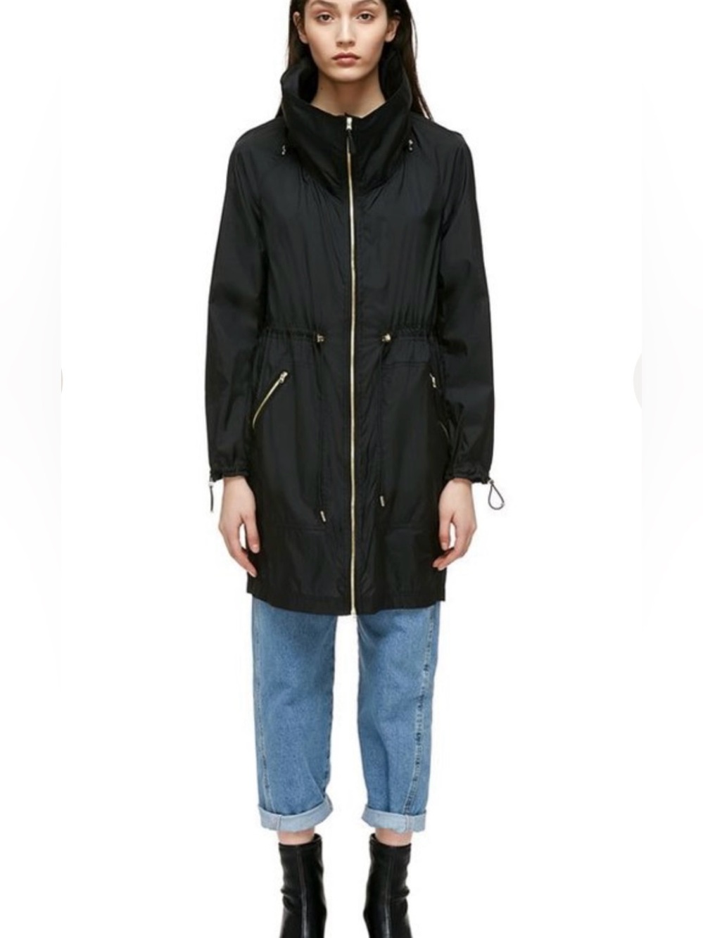 Mackage Ellia Anorak Coat Parka Packable Black Windbreaker Hidden Hood